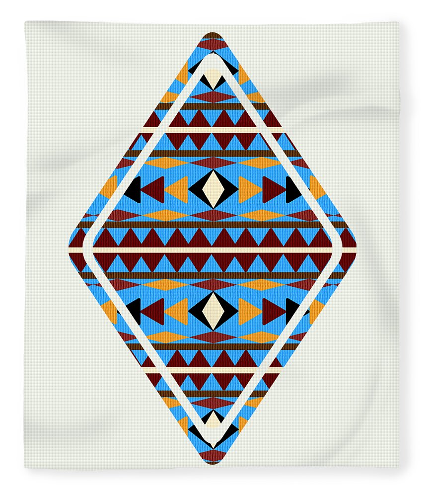 Navajo Fleece Blanket featuring the mixed media Navajo Blue Pattern Art by Christina Rollo
