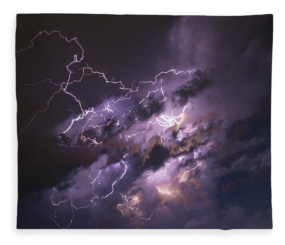 Nebraskasc Fleece Blanket featuring the photograph Nebraska August Lightning 040 by Dale Kaminski