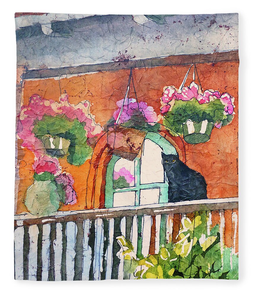 Cat Fleece Blanket featuring the painting Neighborhood Watch by Ann Nunziata