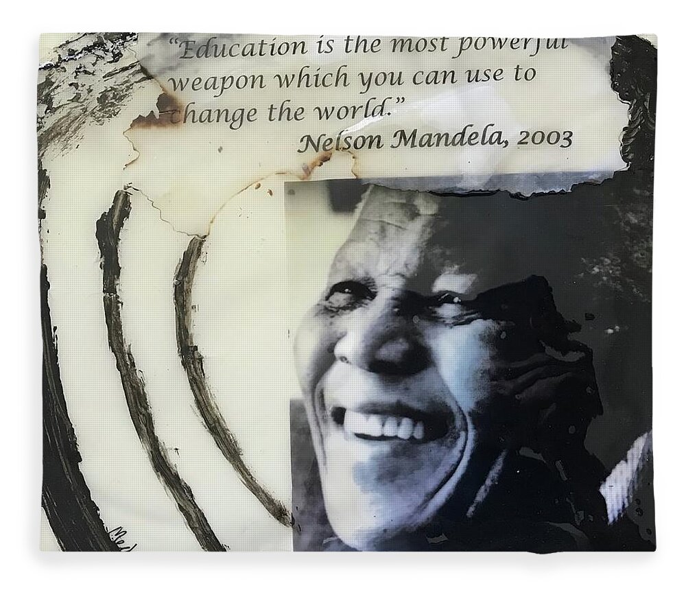 Abstract Art Fleece Blanket featuring the painting Nelson Mandela on Education by Medge Jaspan