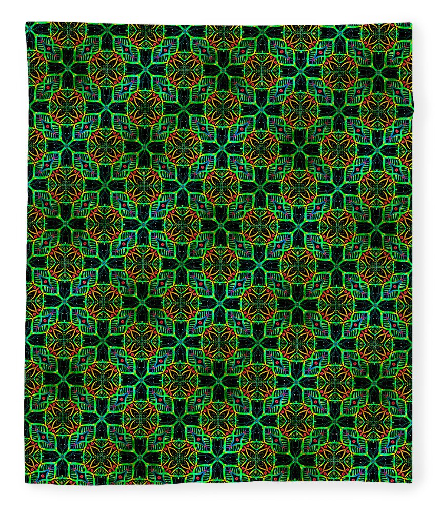 Neon Fleece Blanket featuring the digital art Neon Flower pattern by Becky Herrera