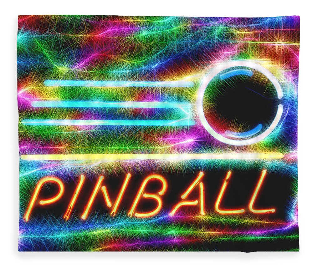 Neon Fleece Blanket featuring the mixed media Neon Pinball Sign by Dan Sproul