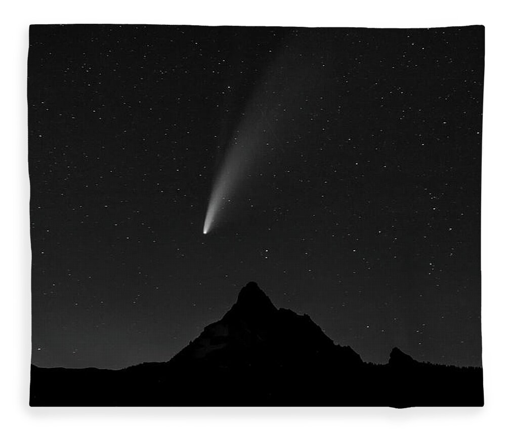 Comet Fleece Blanket featuring the photograph NEOWISE in Black and White by Cat Connor