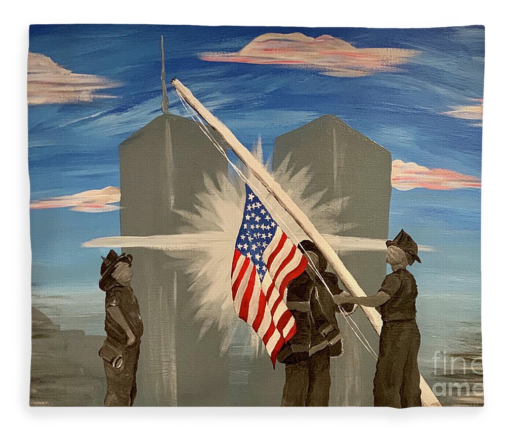 Twin Towers Fleece Blanket featuring the painting Never Forget 9/11 by Deena Withycombe