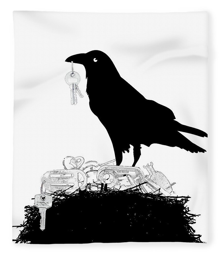 Crow Fleece Blanket featuring the mixed media Nevermore to be Found by Moira Law
