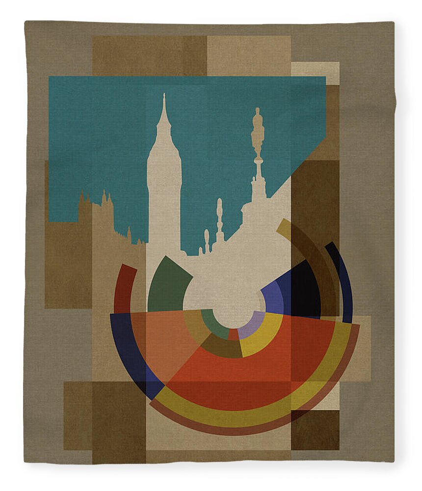 London Fleece Blanket featuring the mixed media New Capital Squares - Big Ben by BFA Prints