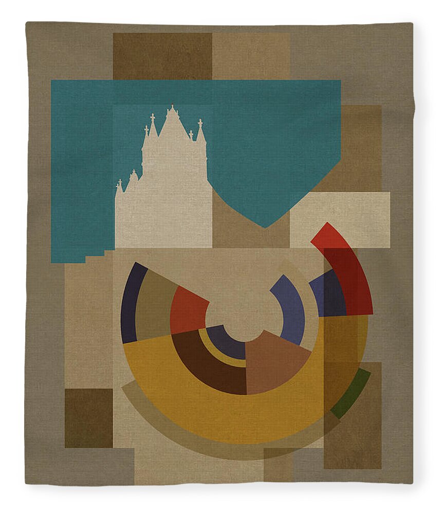 London Fleece Blanket featuring the mixed media New Capital Squares - Tower Bridge by BFA Prints