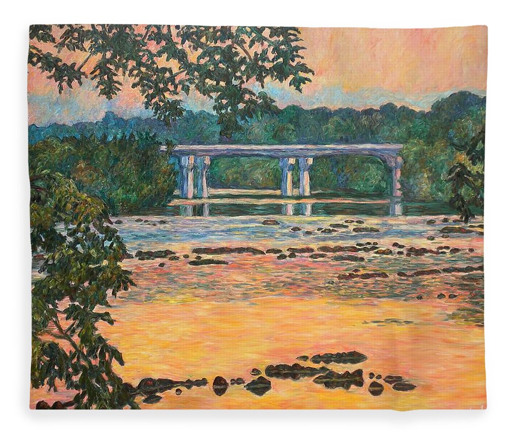 Landscape Fleece Blanket featuring the painting New Memorial Bridge at Dusk by Kendall Kessler
