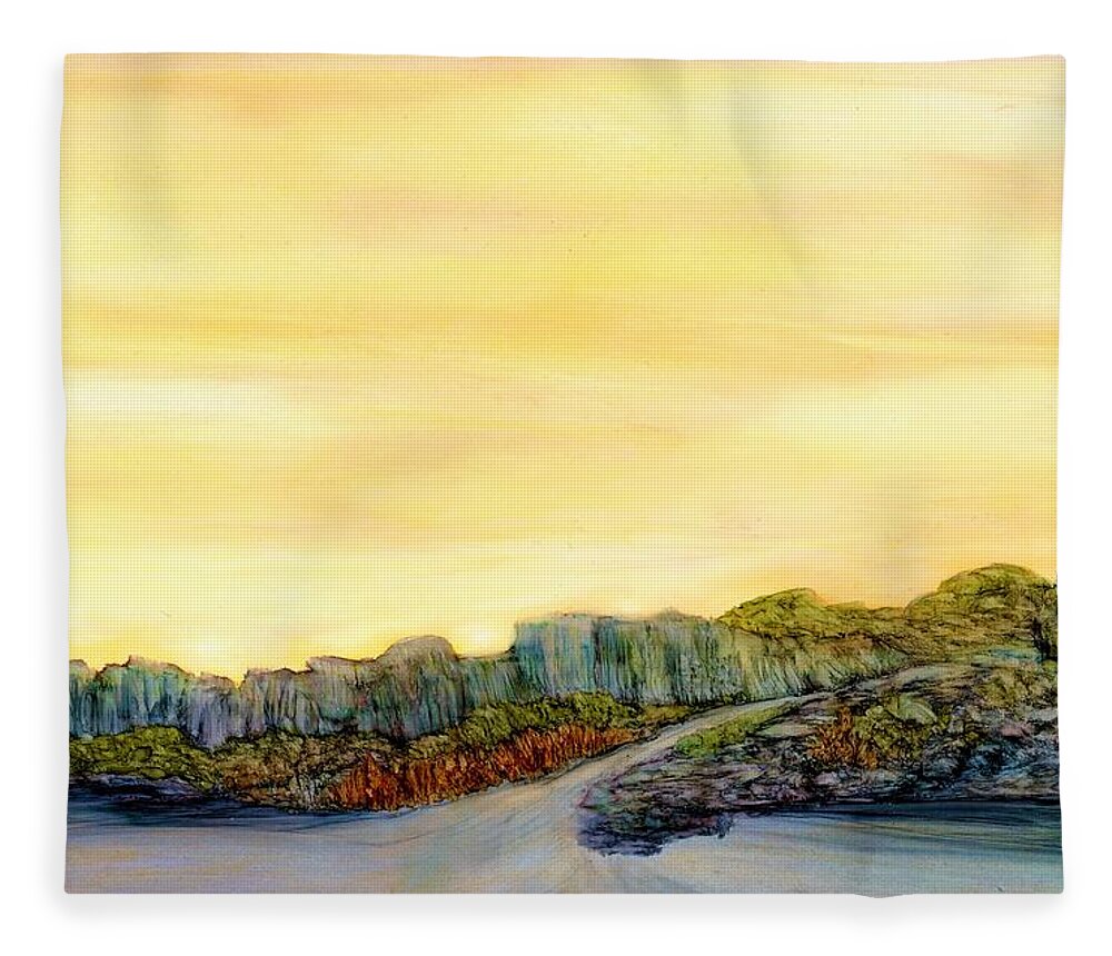 Sunrise Fleece Blanket featuring the painting New Mexico Skyline by Angela Marinari
