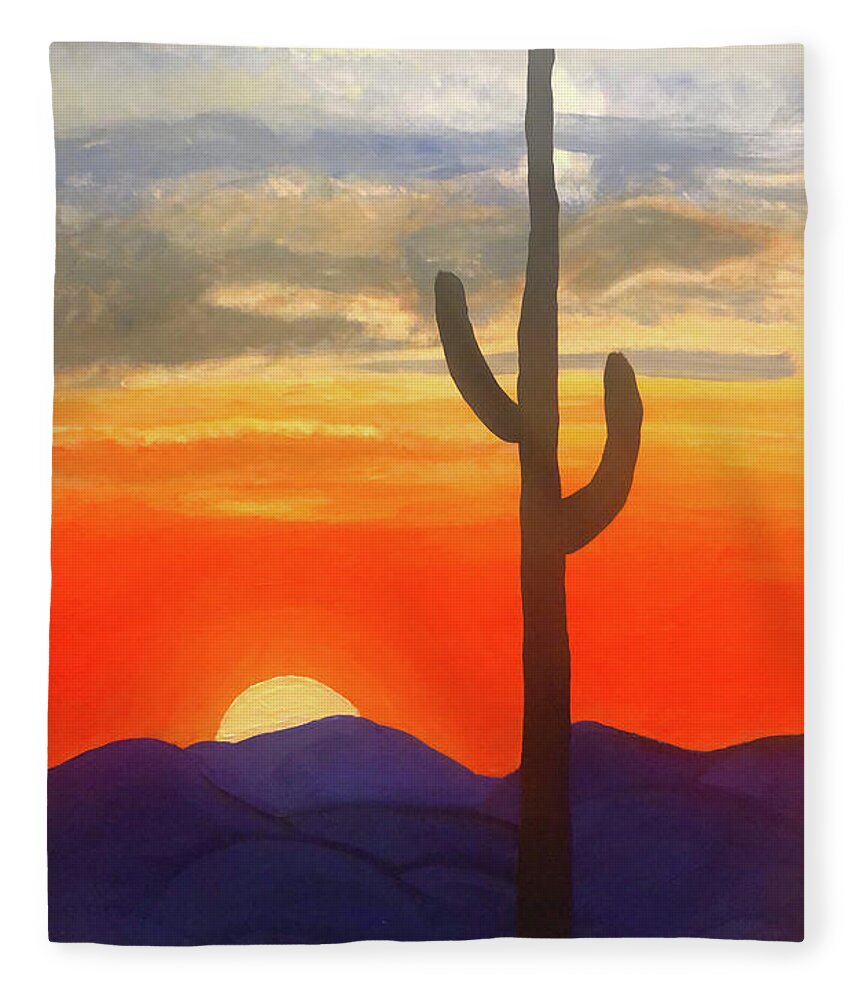 New Mexico Fleece Blanket featuring the painting New Mexico Sunset by Christina Wedberg