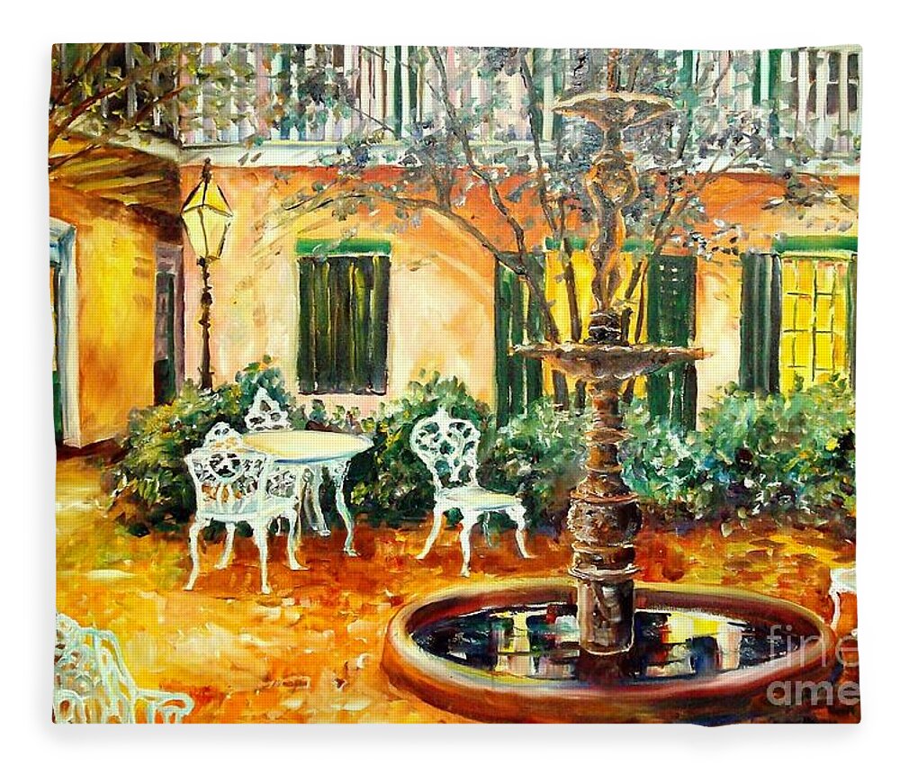 New Orleans Fleece Blanket featuring the painting New Orleans Courtyard by Diane Millsap