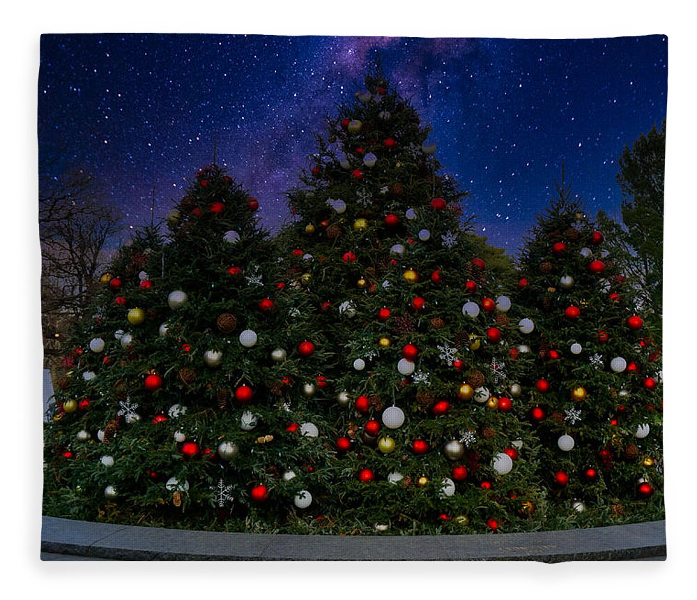 New York Fleece Blanket featuring the photograph New York Botanical Garden Christmas Trees and Night Sky by Russel Considine