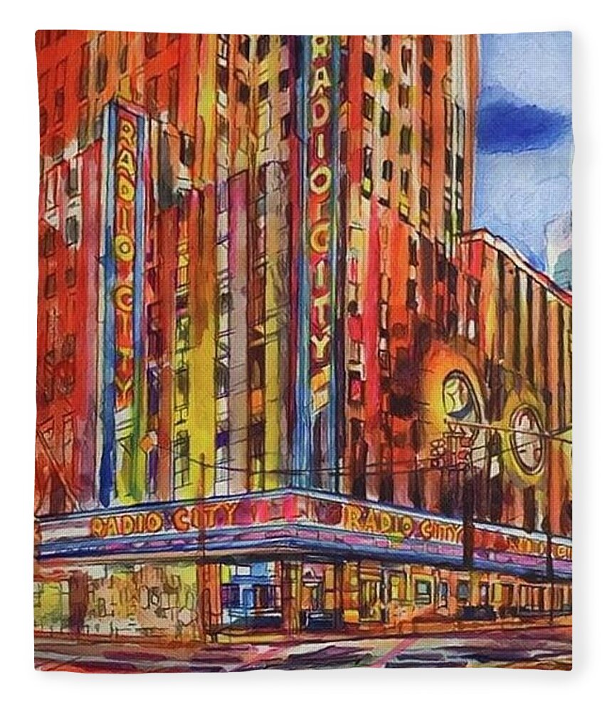Urban Landscape Fleece Blanket featuring the painting New York by Try Cheatham