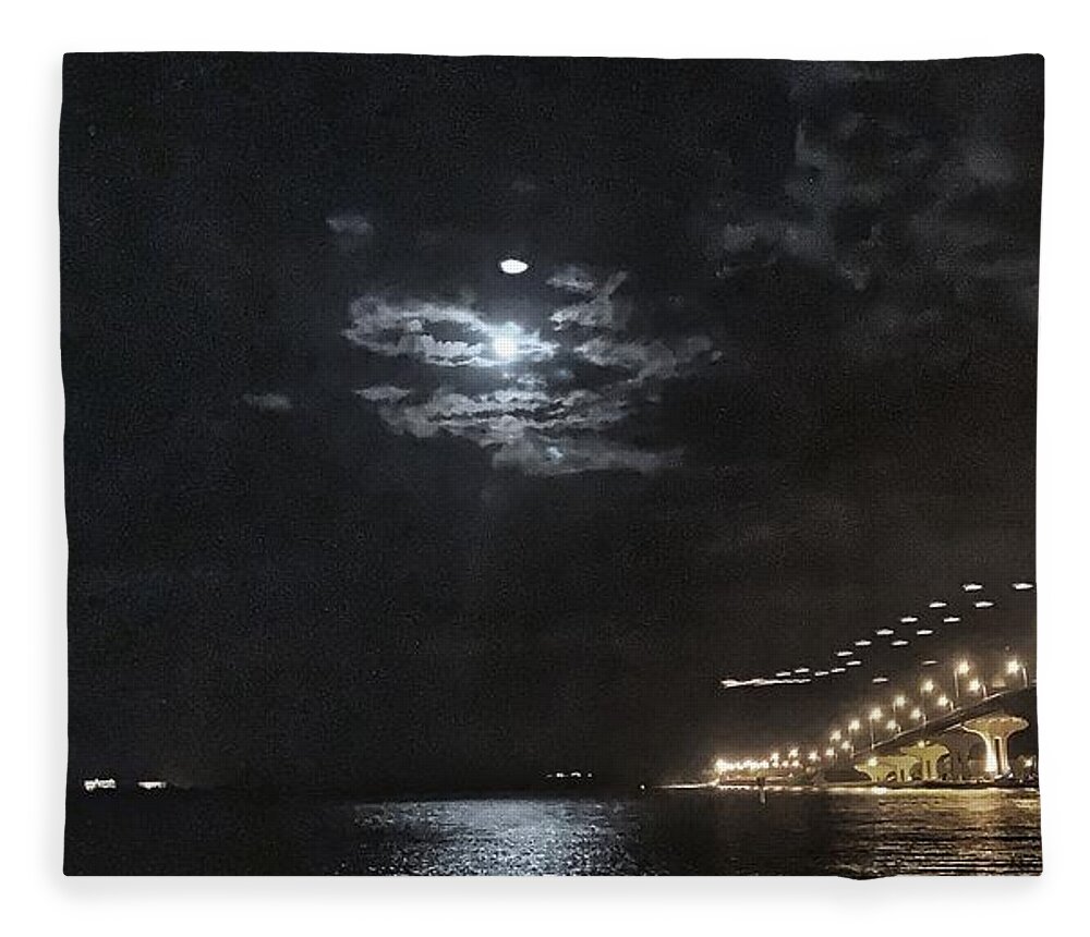 Landscape Fleece Blanket featuring the photograph Night at the Causeway by Vicki Lewis