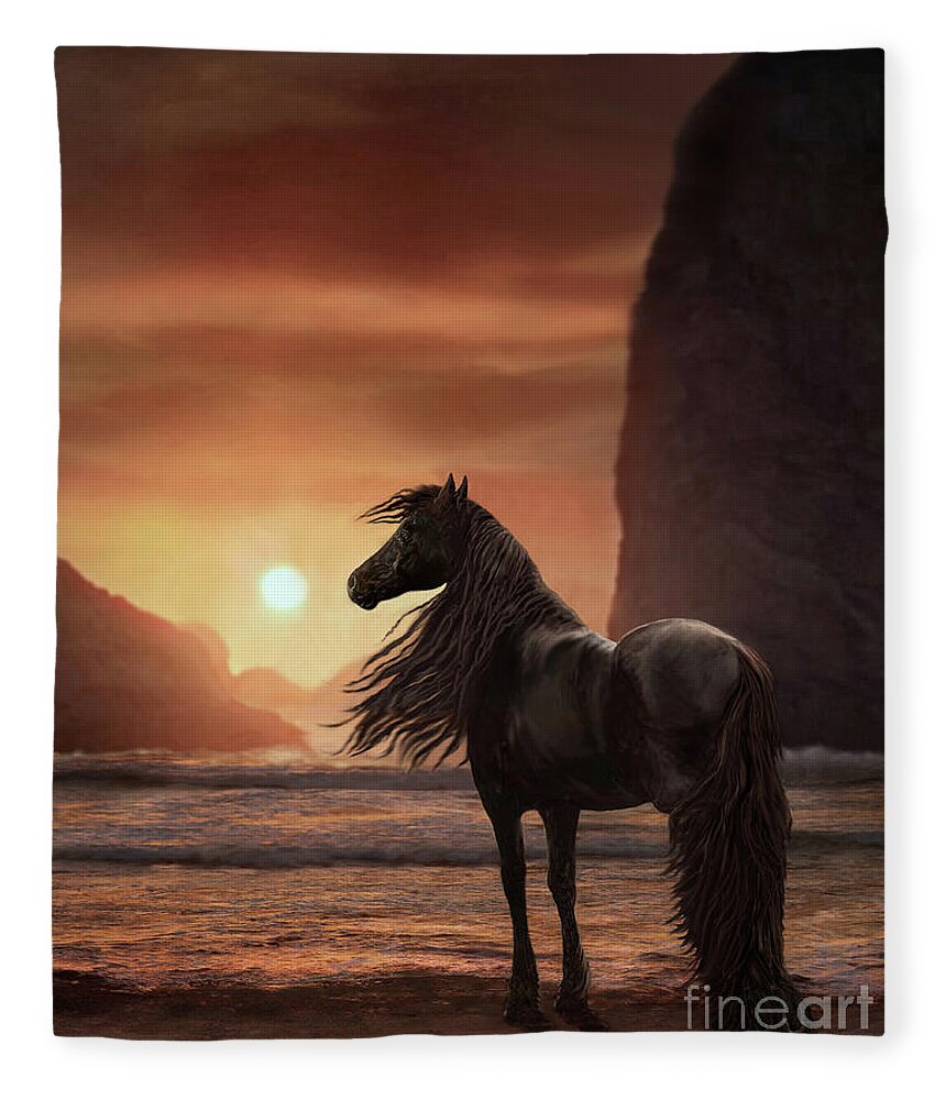 Sunset Horse Fleece Blanket featuring the digital art Night Stallion by Melinda Hughes-Berland