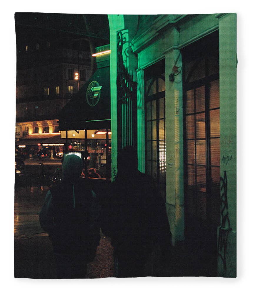 City. Urban Fleece Blanket featuring the photograph Night walk by Barthelemy De Mazenod