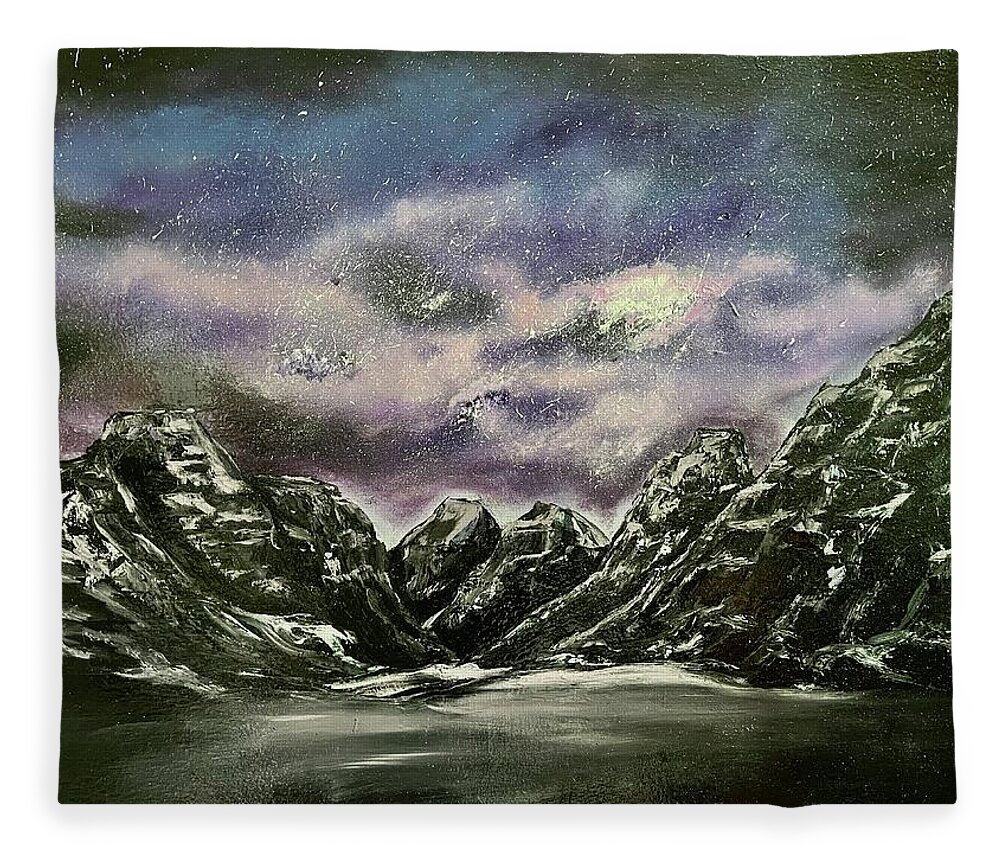 Mountains Fleece Blanket featuring the painting Night Wonder by Lisa White