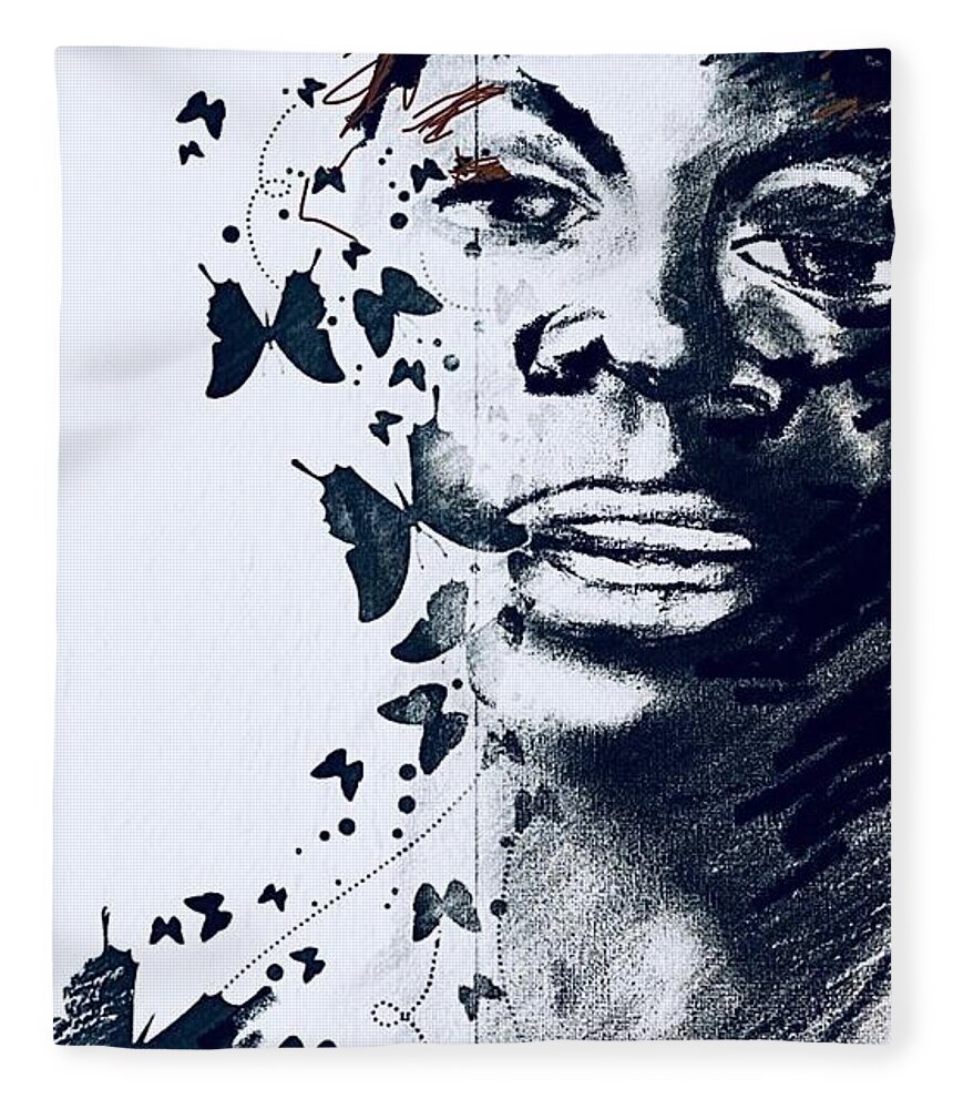  Fleece Blanket featuring the mixed media Nina by Angie ONeal