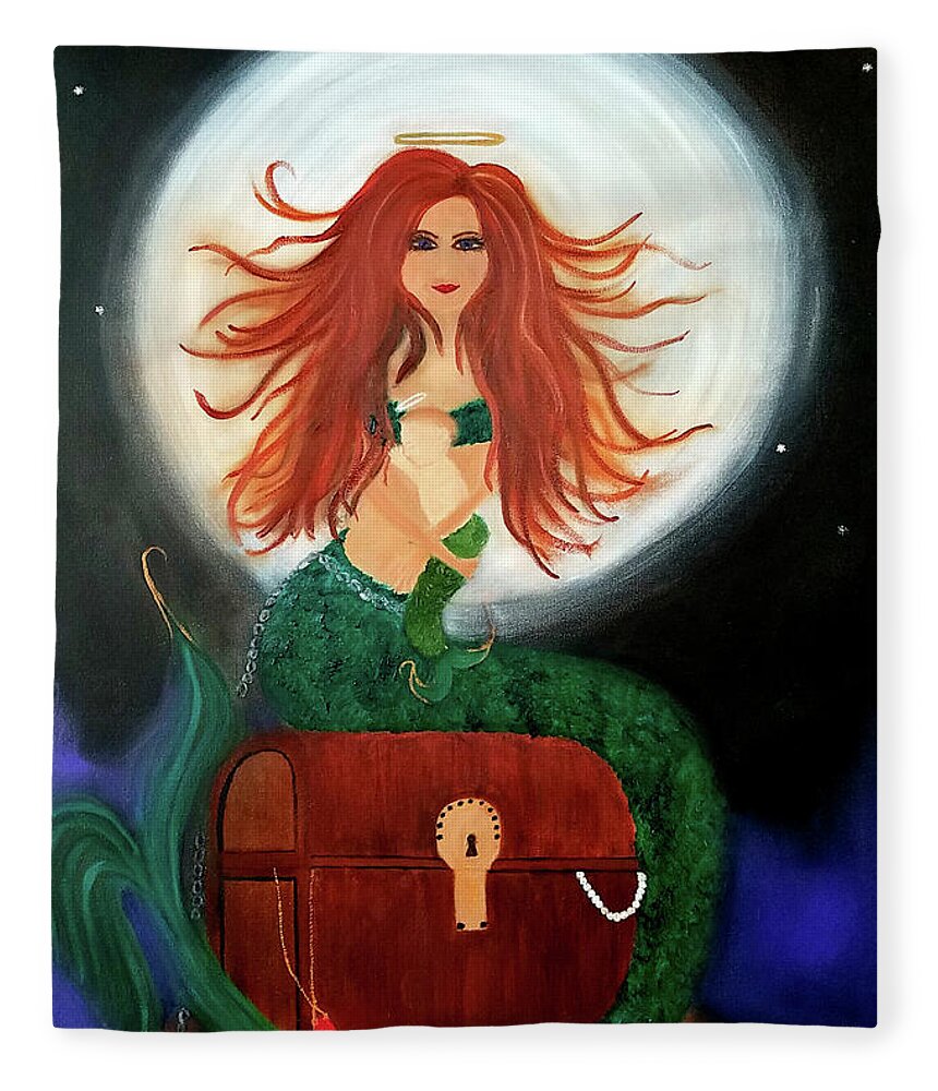 Mermaid Fleece Blanket featuring the painting No Greater Treasure by Artist Linda Marie