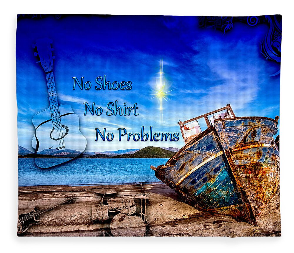 Country Rock Fleece Blanket featuring the digital art No Shoes No Shirt No Problems by Michael Damiani
