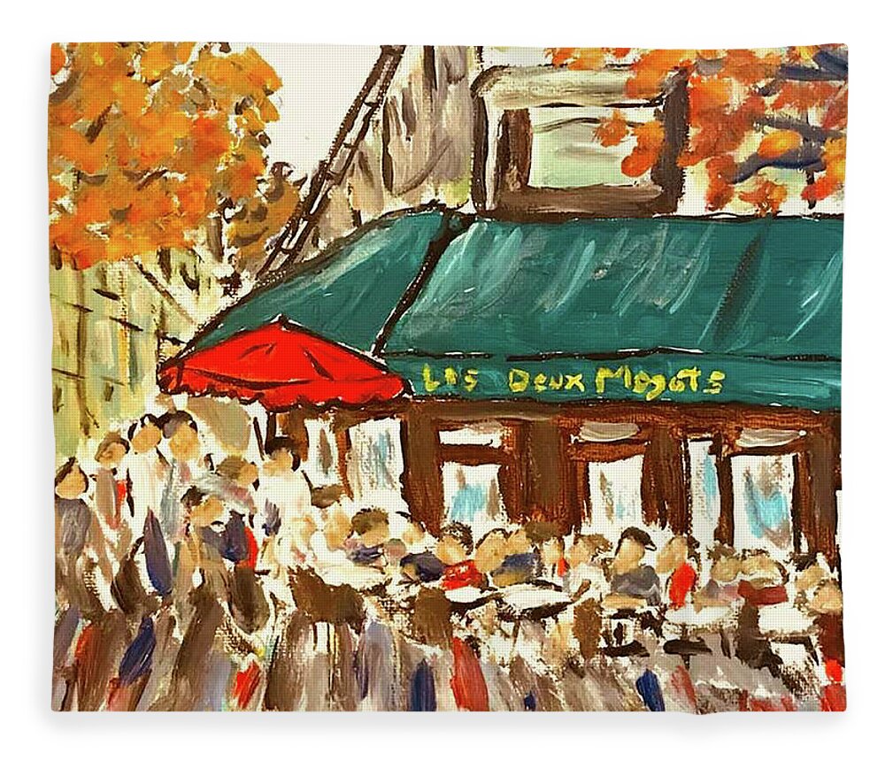  Fleece Blanket featuring the painting Noon at Les Deux Magots by John Macarthur