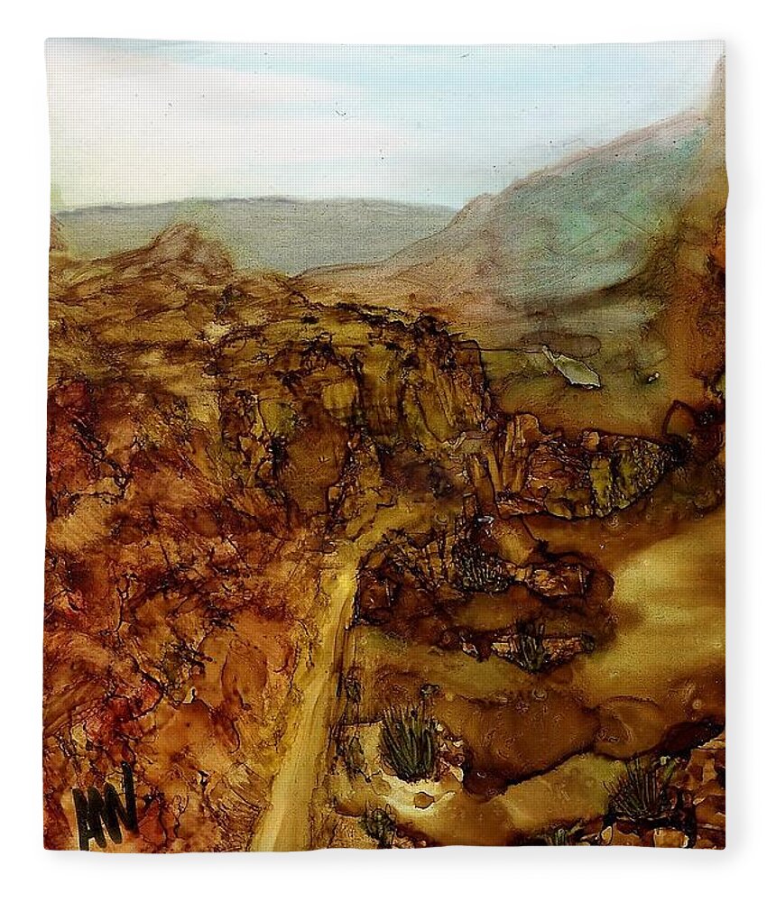 Alcohol Ink Fleece Blanket featuring the painting North through the canyon by Angela Marinari