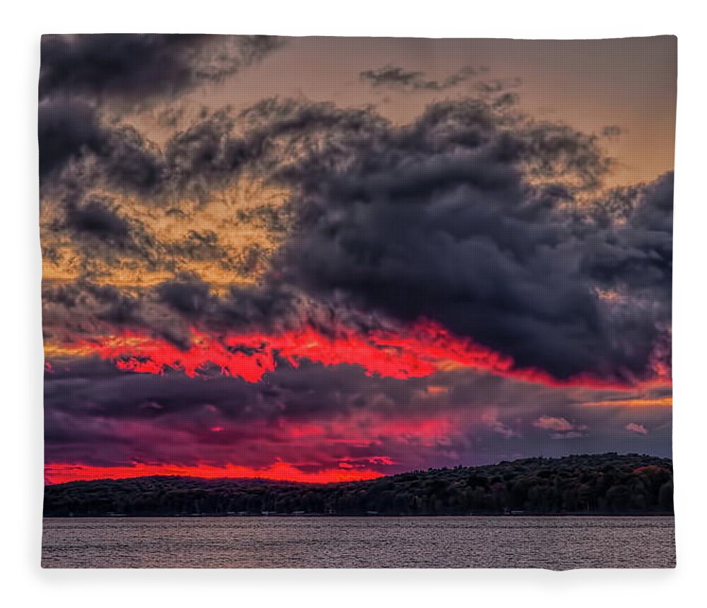 Upnorth Fleece Blanket featuring the photograph North Twin Lake Red Glow Sunset by Dale Kauzlaric