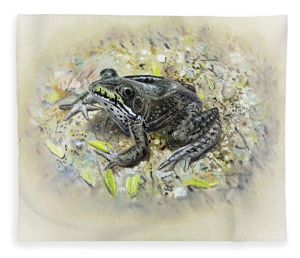 Green Frog Fleece Blanket featuring the painting Northern Green Frog by Barry Kent MacKay