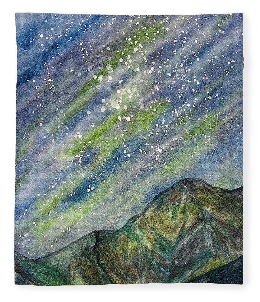Northern Lights Fleece Blanket featuring the painting Northern Lights Obstruction Point by Lisa Neuman