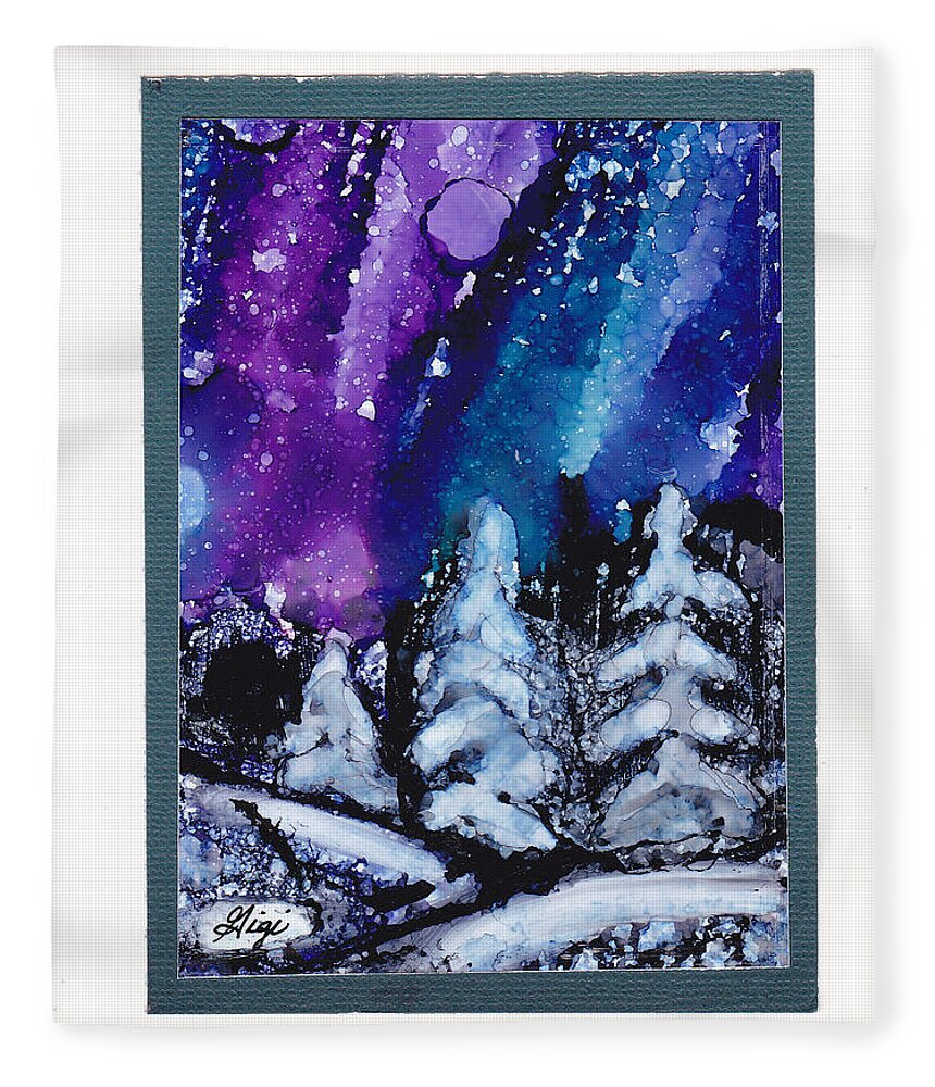 Purple Fleece Blanket featuring the painting Northern Winter Sky by Gigi Dequanne