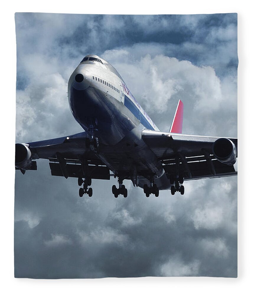 Northwest Orient Airlines Fleece Blanket featuring the photograph Northwest Boeing 747 at Los Angeles by Erik Simonsen