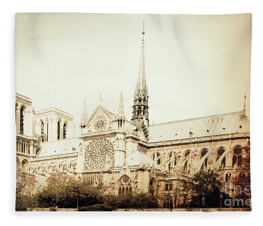 Notre Dame; Paris; Cathedral; Church; Notre Dame De Paris; Arches; Buttresses; Flying Buttress; Vintage; Spire; Stained Glass; Stained Glass Window; Sepia; Seine; France; Fleece Blanket featuring the digital art Notre Dame of My Memories by Tina Uihlein