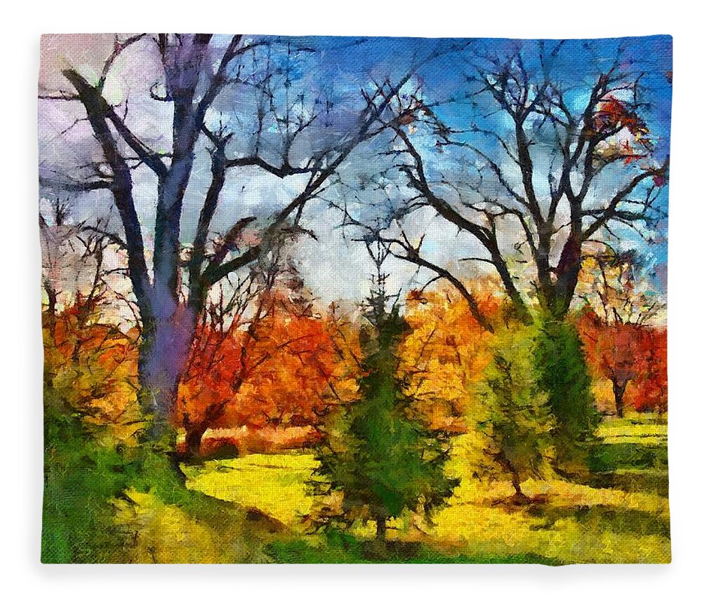 Autumn Fleece Blanket featuring the mixed media November Field by Christopher Reed