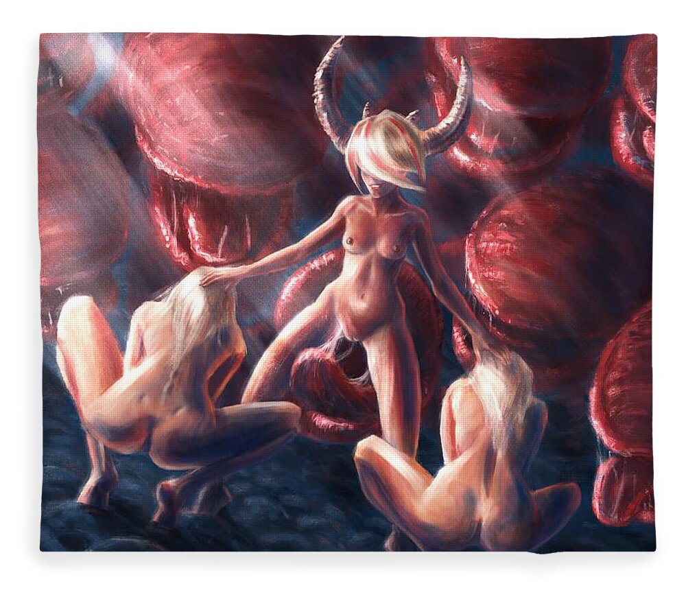 Nude Girl Alien sex Dragon Erotic Dark Fantasy Lesbian pussy Art boobs Monster hentai Space Vagina Fleece Blanket by Michael Milotvorsky picture