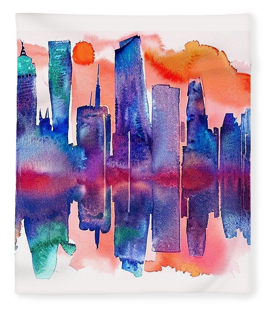 Nyc Fleece Blanket featuring the painting NYC, New York Equinox by Christopher Lotito