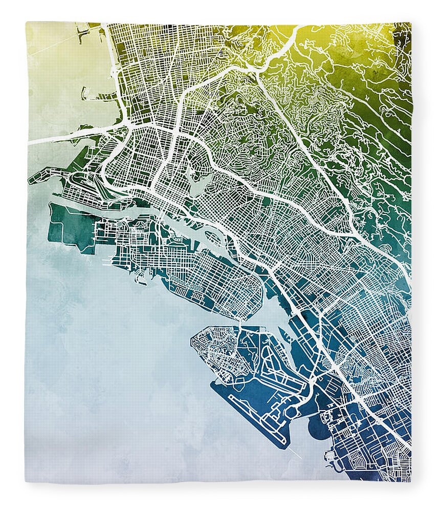Oakland Fleece Blanket featuring the digital art Oakland California City Street Map by Michael Tompsett