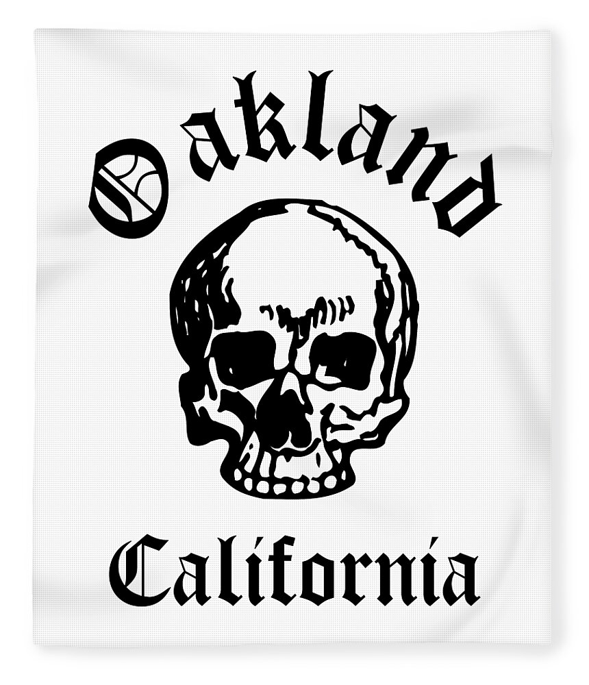 Oakland Fleece Blanket featuring the drawing Oakland California Hardcore Streets Urban Streetwear White Skull, Super Sharp PNG 2 by Kathy Anselmo