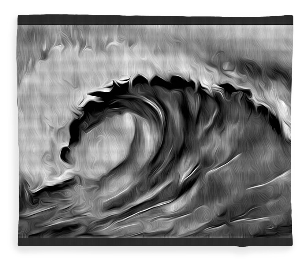 Ocean Wave Fleece Blanket featuring the digital art Ocean Wave Abstract - B/W by Ronald Mills