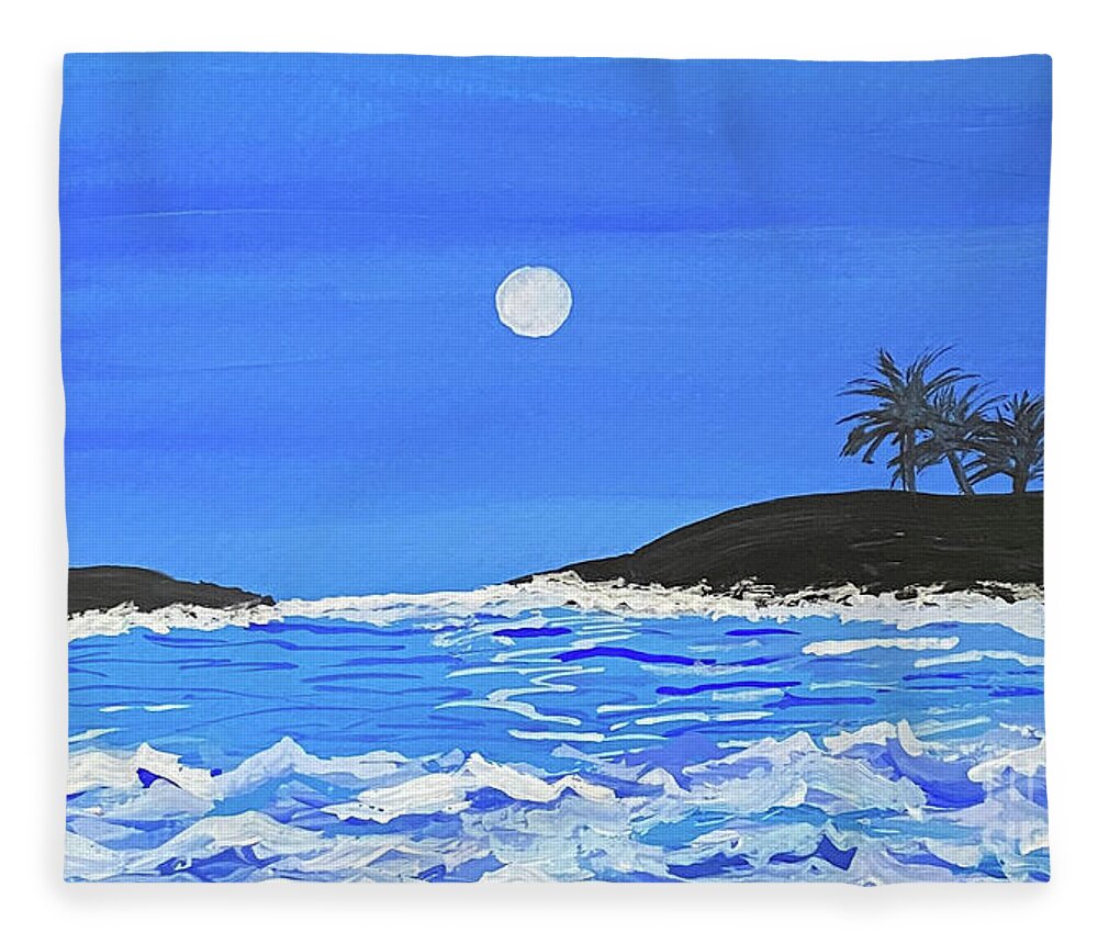 Waves Fleece Blanket featuring the painting Ocean Waves in Gouache by Lisa Neuman