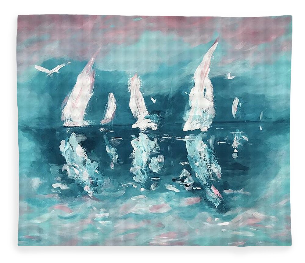 Art Fleece Blanket featuring the painting Offshore by Deborah Smith