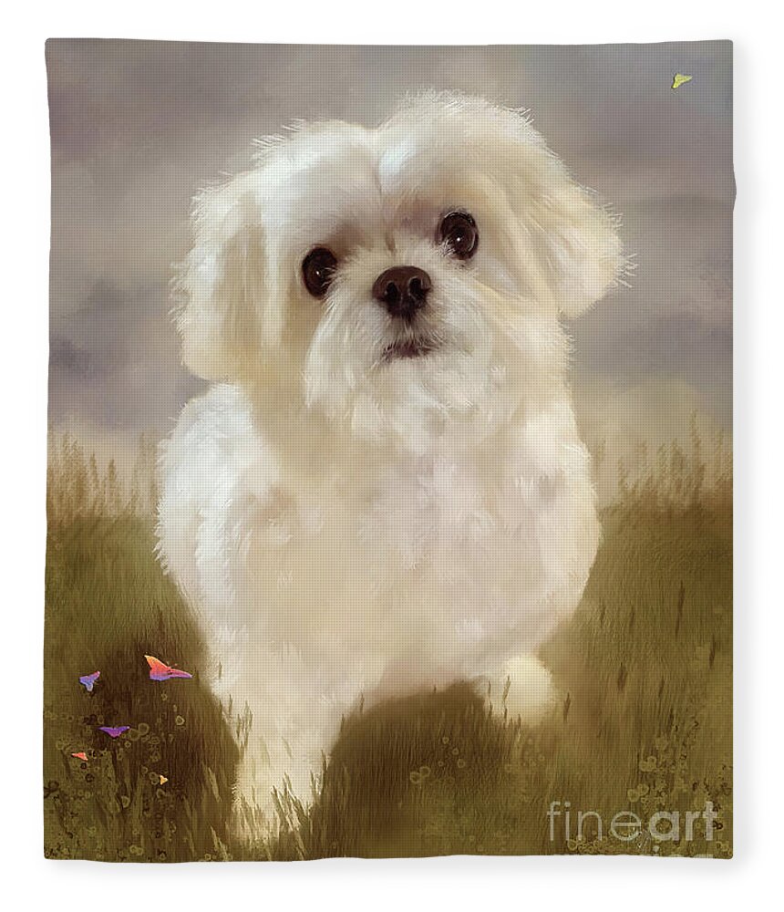Dog Fleece Blanket featuring the digital art Oh Please Throw The Squeaky Toy by Lois Bryan