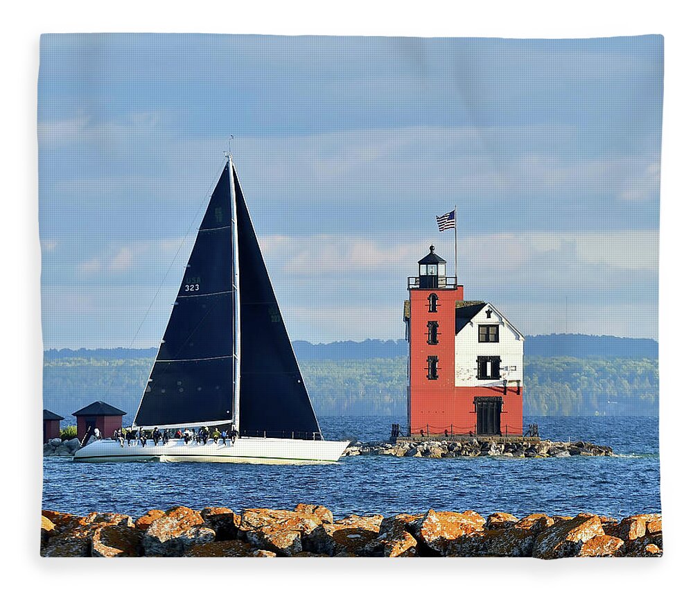 Ohana Fleece Blanket featuring the photograph Ohana Finish with Lighthouse BYC Mac 2020 by Michael Thomas