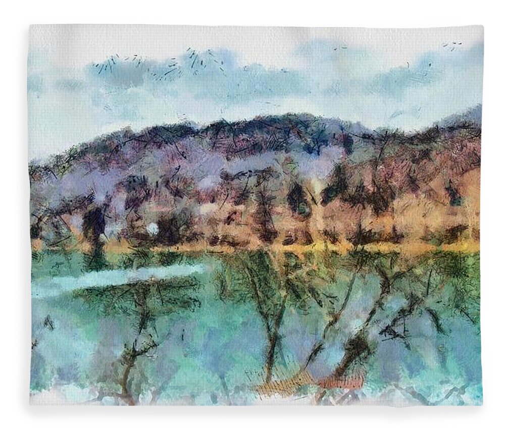River Fleece Blanket featuring the mixed media Ohio River by Christopher Reed