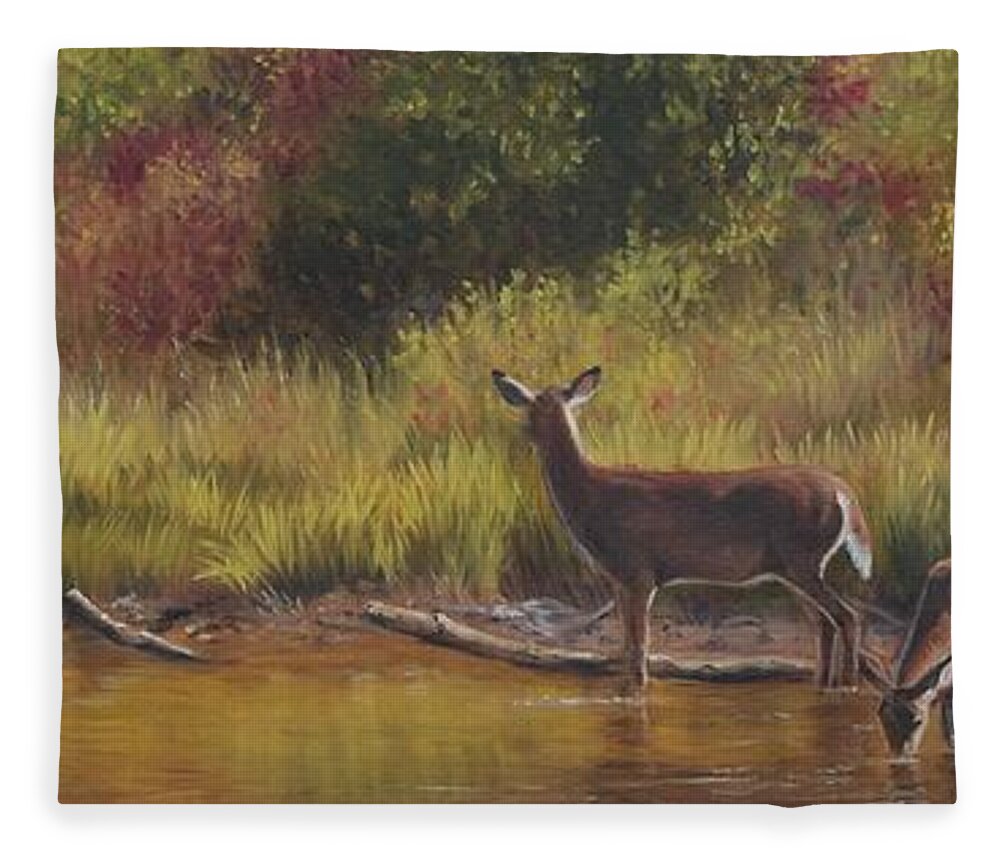 Deer Fleece Blanket featuring the painting Oil On Birch by Tammy Taylor