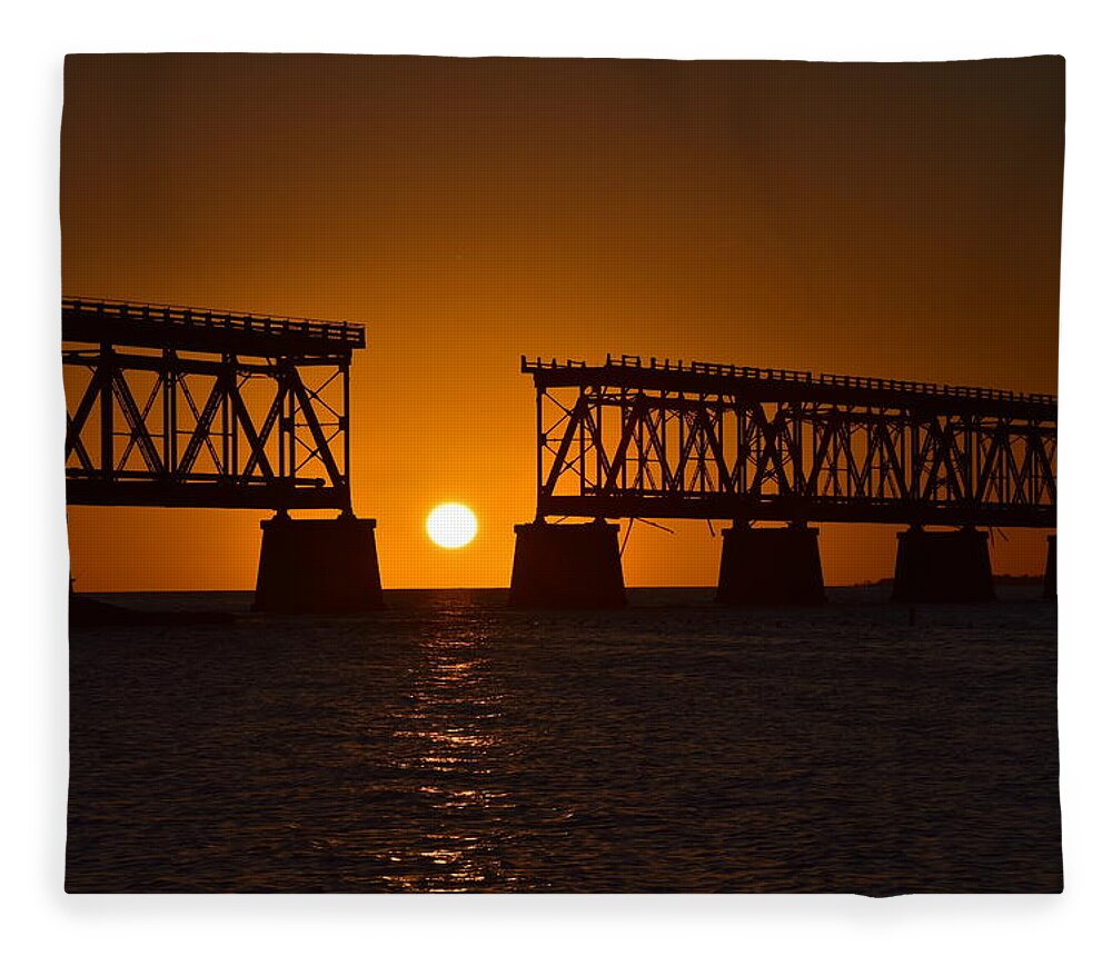Old Fleece Blanket featuring the photograph Old Bahia Honda Rail Bridge Sunset by Monika Salvan