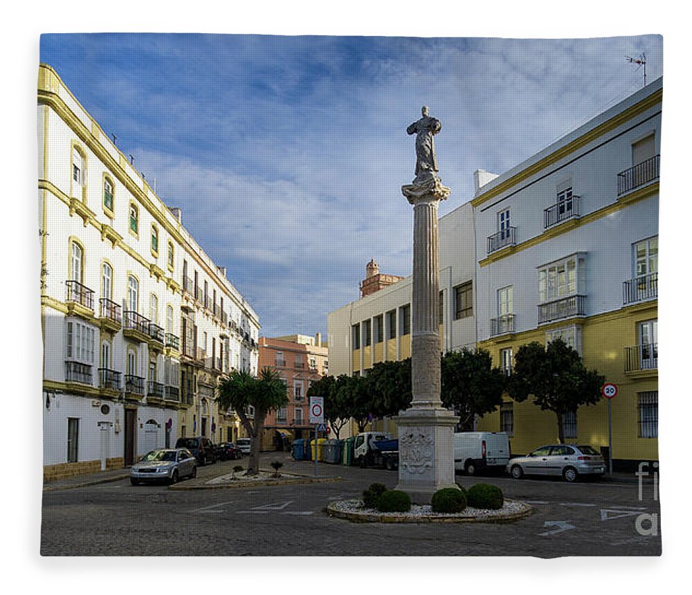 Seafront Fleece Blanket featuring the photograph Old Cadiz Center Street Blue Sky Andalusia by Pablo Avanzini