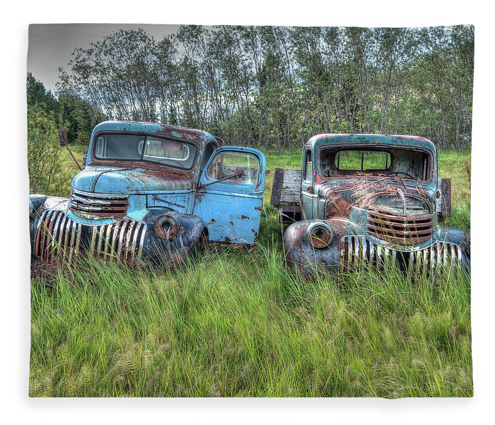 Ford Chevy Fleece Blanket featuring the photograph Old Chevys in Iceland by Kristia Adams