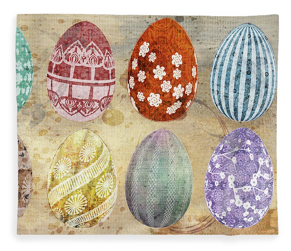 Easter Fleece Blanket featuring the mixed media Old Fashioned Easter Eggs by Moira Law