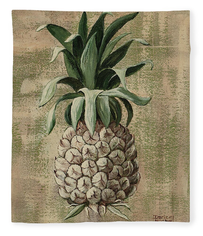 Pineapple Fleece Blanket featuring the painting Old Fasion Pineapple 2 by Darice Machel McGuire