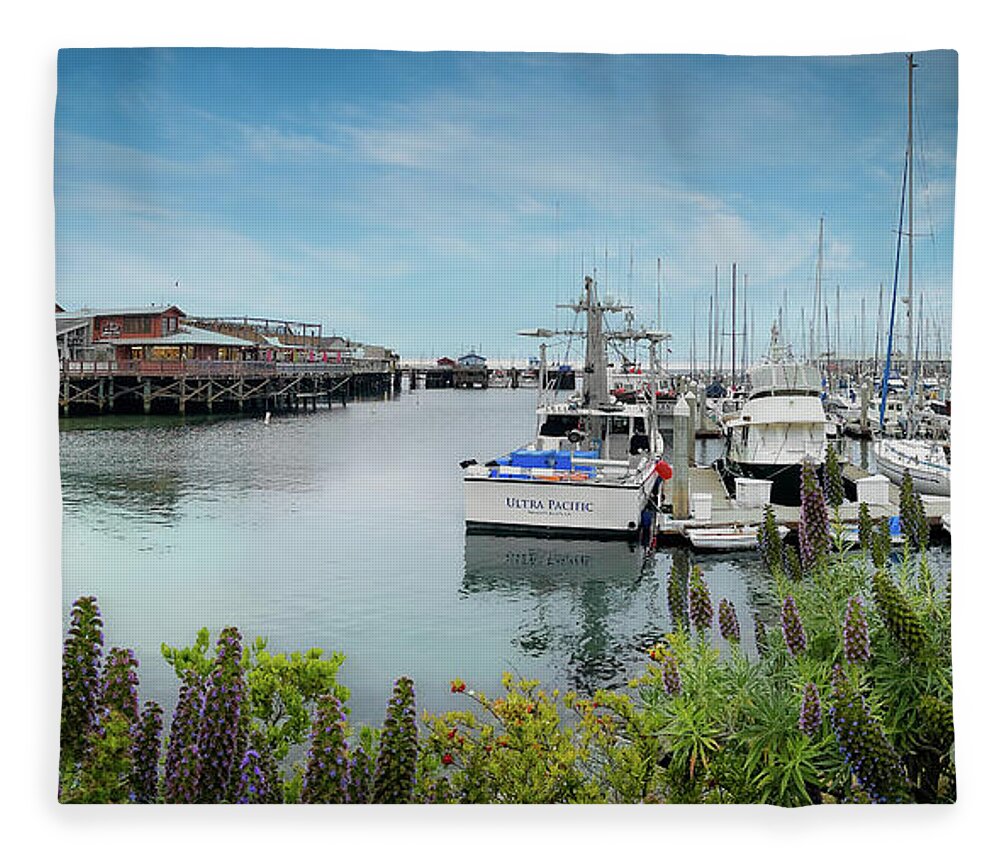 Boats Fleece Blanket featuring the photograph Old Fisherman's Wharf and Harbor in Monterey by David Levin